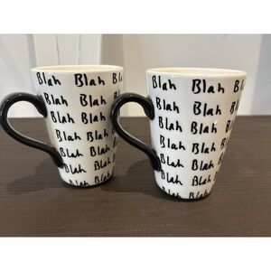 J. Crew - Hugo Guinness Coffee Cup Mug Ceramic  B&W Blah Blah Blah Set Of 2